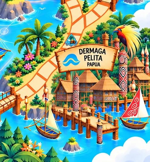 Coastal village and tropical sea in Papua