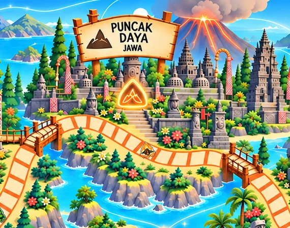 Volcano and temples in Java